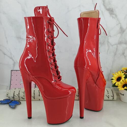 Leecabe Shinny Patent RED PU 20CM/8inches Pole dancing platform Closed toe Pole Dance boots