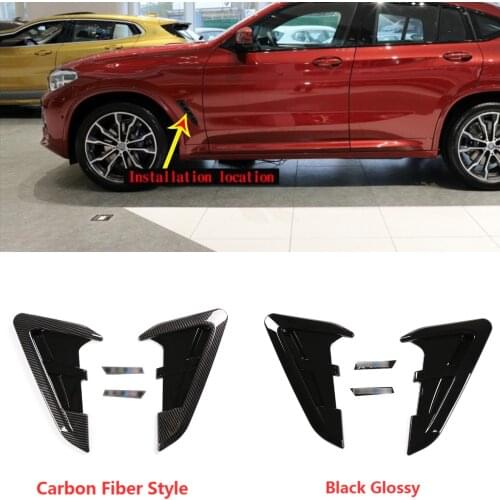 Side Fender Bottom Trim Frame Decorate Accessories Racing Style For BMW X3 X4 G01 G02 2018-2021 ABS Carbon Fiber & Glossy Black