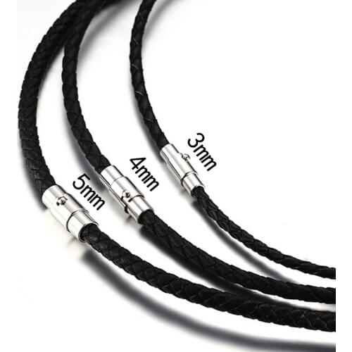 3/4/5mm Width Trendy Unisex Jewelry Stainless Steel Silver Color Buckle Black Rope Chain Men Women Necklace 18"/20"/22" Hotsale