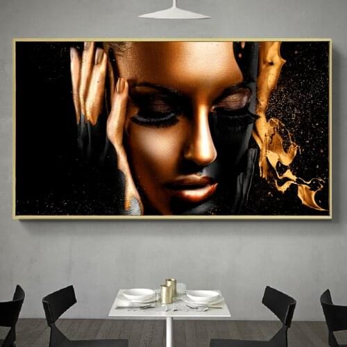 Black Gold African Scandinavian Nude Women Print On Canvas Oil Painting Sexy Girl Poster Wall Art Pictures for Living Room Decor