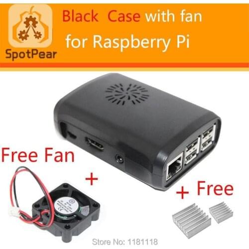 Black case with fan and Heatsinks for raspberry pi 2B/3B