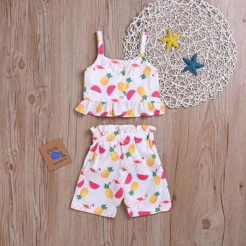 2020TALLOLY childrens summer suit girls watermelon print suspender top high waist shorts two-piece hot sale