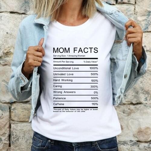Mom Facts 100% Cotton T-shirt Funny Mothers Day Gift Tshirt Casual Women Graphic Nutrition Facts Top Tee Shirt