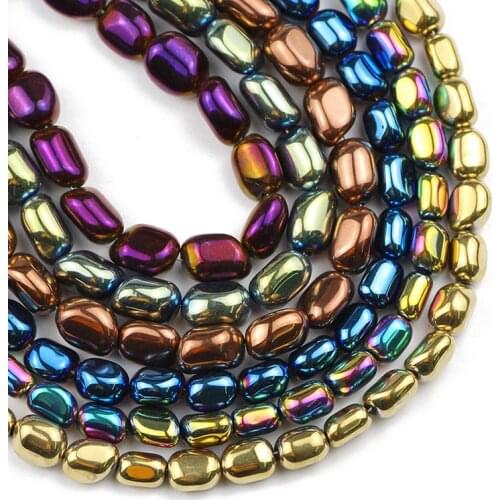 JHNBY Irregular ellipse oval black Hematite 8/10mm Gold Silvers Natural Stone Spacer loose Beads For Jewelry Making Diy Bracelet