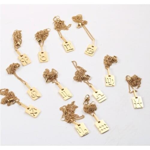Joolim Jewelry PVD Gold Finish New Twelve Constellations Rectangle Pendant Necklace Stylish Stainless Steel Necklace