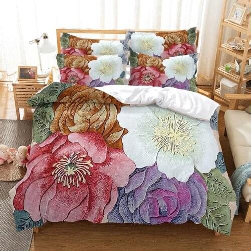 3D Flower Red Rose Bedding Set Luxury Comforter Duvet Covers Pillowcases Simple White Pink Bed Linen Colorful Bed Set