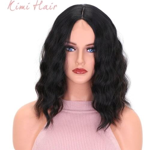 Kimi Hair Short Wavy Synthetic Bob Wig for Women Middle Part Shoulder Mixed Color Heat Resistant Hair