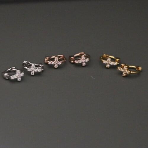 Cute Tiny Zircon Cross Circle Hoop Ear Cartilage Cuff Earring for Women Classic Micro Pave CZ Closed Round Copper Ear Jewelry