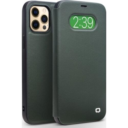 QIALINO Fashion Genuine Leather Flip Case for iPhone12 Pro Pure Handmade Slim Phone Cover with View Window for iPhone 12 Pro Max