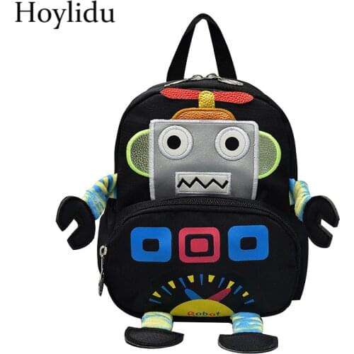 Cartoon 3D Robot Childrens School Bags For Kids Waterproof Canvas Anti-lost Design Kindergarten Boys Large Capacity Backpacks