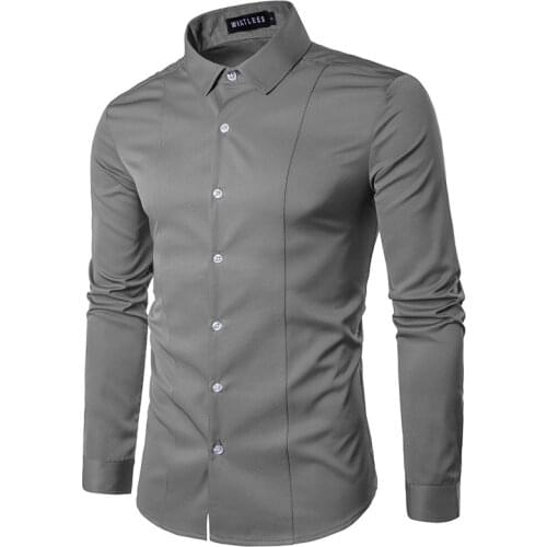 Mens Shirt 2021 New Casual Men Fashion Henry Collar Solid Long Sleeve Shirts Slim Fit Social Dress Shirt Clothing Blouses