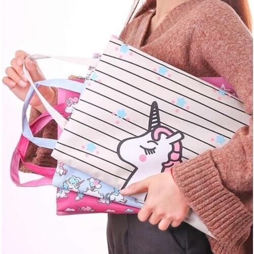 2020 New Kawaii Unicorn Waterproof Canvas A4 File Folder Bag Document Paper Organizer Storage Handbag School Office Stationery