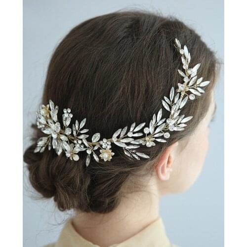 New Fashion Gold Crystal Women Crown Bridal Hair Vine Clip Handmade Flower Women Headpiece Wedding Prom Hair Jewelry