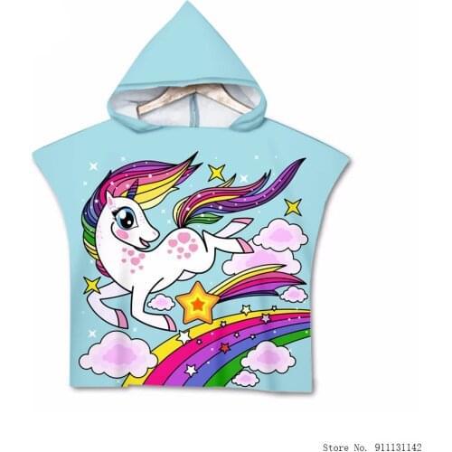 New Children Cute Q Version Cartoon Unicorn Hooded Cape Beach Towel Super Fiber Baby Boys and Girls Swimming Towels