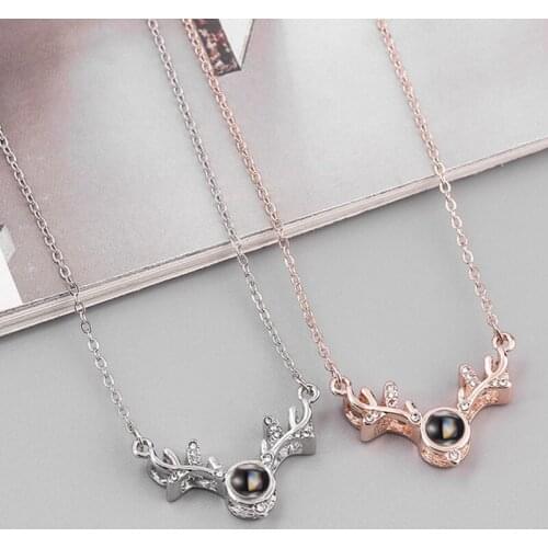 Romantic 100 Languages I Love You Projection Pendant Necklace Crystal Statement Necklaces Charm Gifts For Lover