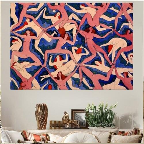 Hand Painted Modern Women Dancing Vintage Oil Painting Emanuel Frinta Bez Nazvu Canvas Pink Blue Picture Home Decoration