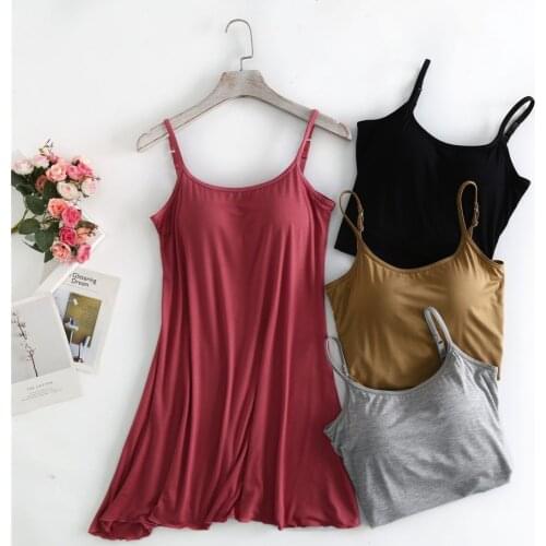 Sexy Sling Nightdress Women Short Slim Dress Female Modal Viscose Sleepwear Bra Padded Soft Camisole Sling Nightwear Nightgowns