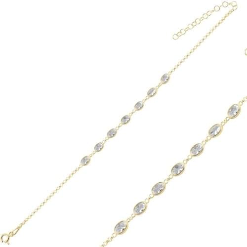 Silver 925 Sterling Oval Zircon Stone Doç Chain