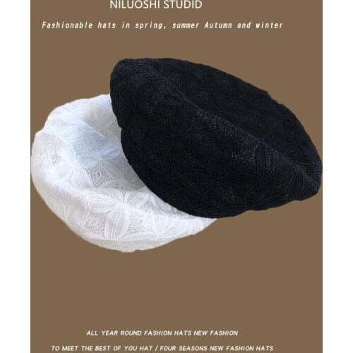 Lace Beret Female Summer Thin White Gauze Stylish Hat Ins Japanese Fashion Artist Cap Cappello Donna Chapeau Boinas Para Mujer
