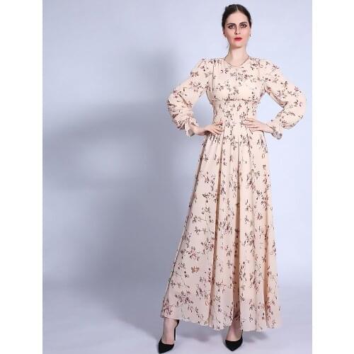 Floral Chiffon Dress 2021 Ramadan New Crushed Floral Chiffon Dress With Loose Waist A-word Slim Muslim Clothes Women Islamic Set