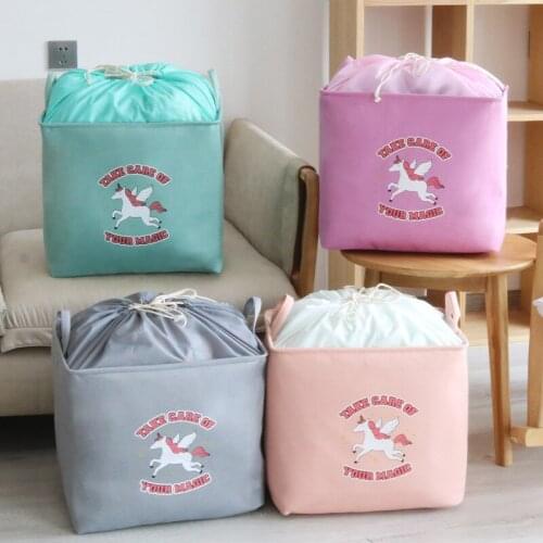 Cute Unicorn Canvas Laundry Basket Bag Printed Large Foldable Dirty Clothes Sundries Barrel Household Dust-proof Storage Basket