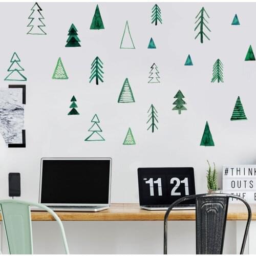 Nordic style Green small pine combination Wall Sticker Bedroom living room decoration TV background stickers home wallpaper