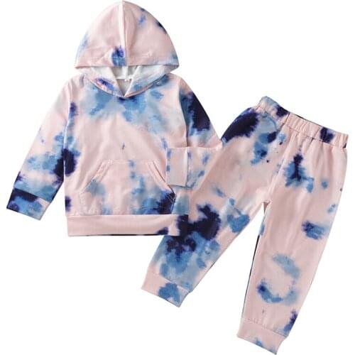 2-Piece Tie Dye Hoodie Boys Girls Clothes Autumn Winter Childrens Clothing Set Long Sleeve Sweater Elasticized Pants
