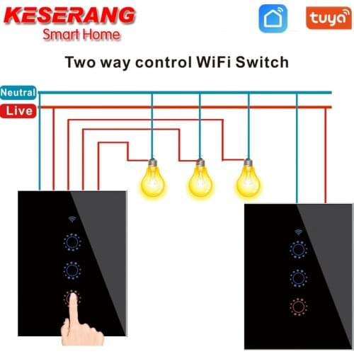Tuya/Ewelink US WiFi Smart Light Switch 1 Gang 2 Way Glass Panel Touch Switch Compatible Alexa Google Home Smart Wall Switch