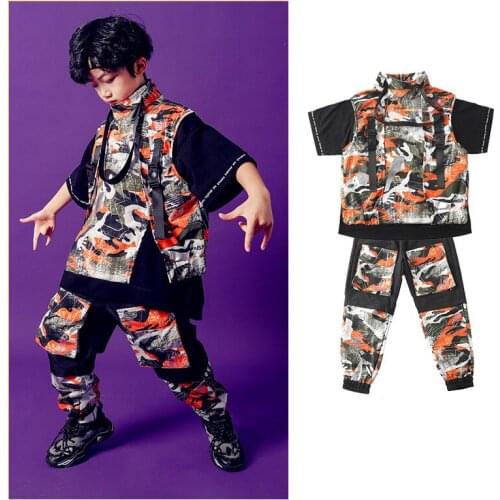 Children Hip Hop Performance Clothes Kids Turtleneck Jacket Top T Shirt Camo Tactical Cargo Pants Girls Boys Jazz Dance Costume