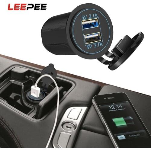 LEEPEE 5V 4.2A Output Dual USB Charger Power Adapter 12-24V 2 Port USB LED Blue Light Socket For Auto Marine Motorcycle Truck