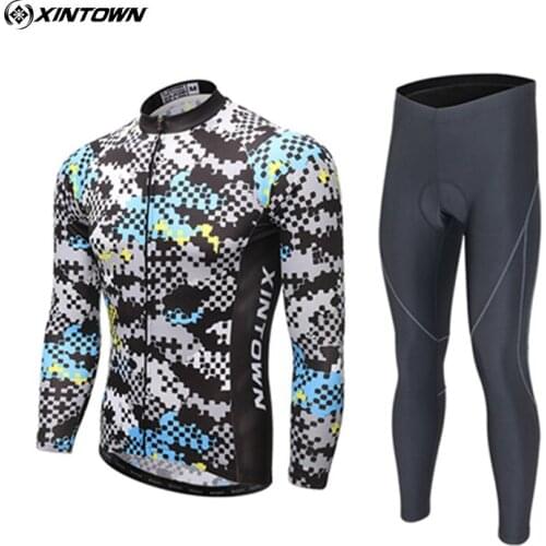 XINTOWN Men Pro Team Ropa ciclismo Long Sleeve Cycling Jersey Biking Bib Pants set Bicycle Bike Padded Tights Suits Size S-XXXL