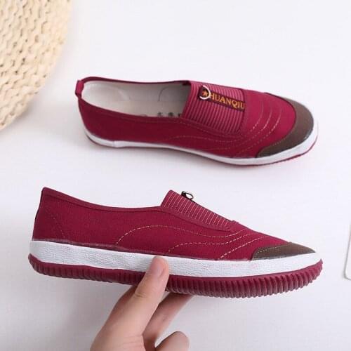 Womens Shoes Summer New Style Flat Canvas Shoes One Pedal Single Shoes Middle-aged and Elderly Cloth Shoes