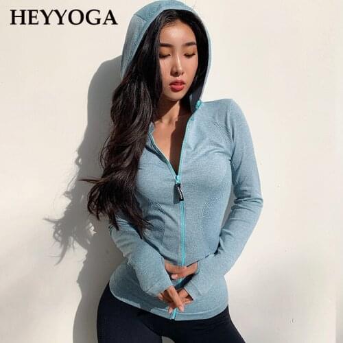 Heyyoga Women Hoodie Sports Yoga Shirts Zipper Fitness Gym Tops Long Sleeves Sportswear Stretch Energy Seamless Running Jacket