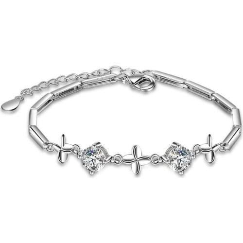 100% 925 sterling silver new fashion shiny crystal bracelets for women girls jewelry birthday gift wholeslae drop shipping