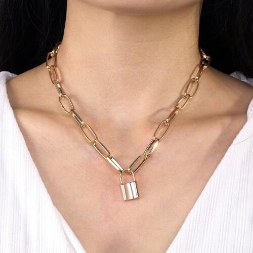 Lock Box Chain Toggle Clasp Gold Necklaces Mixed Linked Circle Necklaces for Women Minimalist Choker Necklace Hot Jewelry