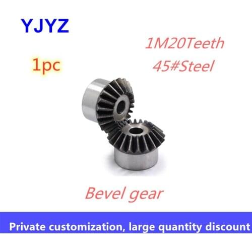1M 20teeth metal bevel gear 45# steel tooth surface quenched 90 degrees 1:1 transmission 1pc