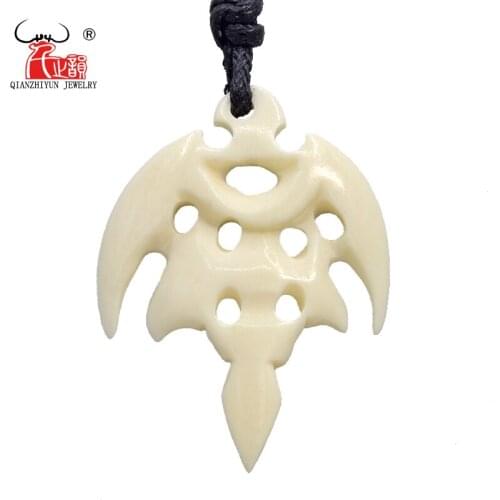 GX056 Hot Sale New Zealand Maori yak bone necklaces man pendant Primitive tribes jewelry hand-carved Cotton rope Choker for gift