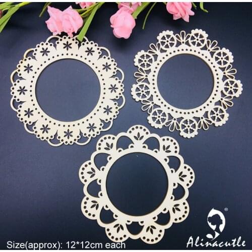 3pc wooden Doily Lace border Natural laser Wood Chip Embellishments Scrapbooking Crafts Handmade card Art Album Alinacraft