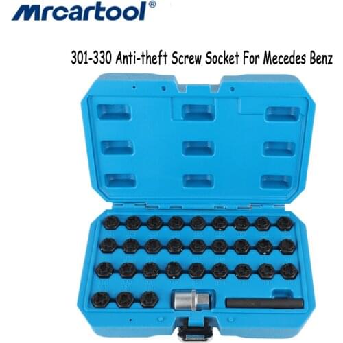 32Pcs Car Locking Nut Key Wheel Nut Removal Tool Anti-theft Screw Socket For Mecedes Benz With 12.5mm Sleeve