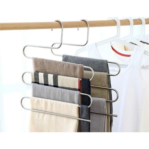 36X36cm Stainless Steel Pants Rack S-Type 5 Layer Pants Wardrobe Hanger Multi-Function Belt Rack Clothing Towel Storage Rack