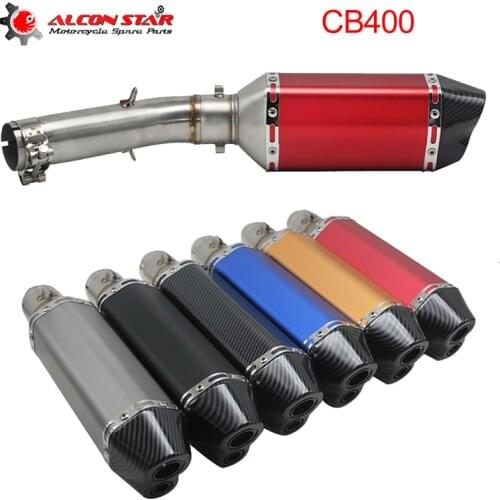 Alconstar- Motorcycle Exhaust Middle Pipe Link Pipe for HONDA CB400 Slip-On with 51mm Motorcycle AK Exhaust Pipe Muffler