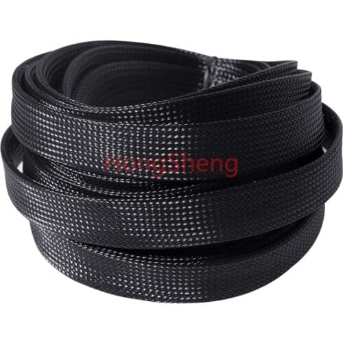 Free shiping High quality 5meters/lot Three wire encryption 50mm black expandable braided tube mesh woven PET braided tube