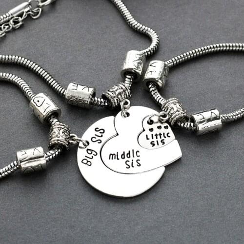 3 Pcs/Set Big Middle Little Sister Bracelet For Women Puzzle Heart Moon Shape Adjustable Chain Bangle Best Friend Jewelry 2021