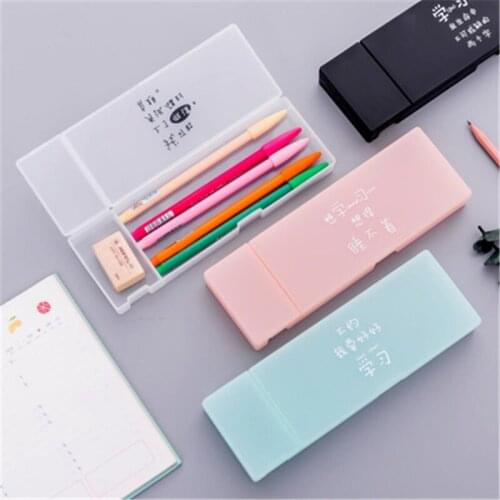 DL Use the pencil box South Korea stationery stationery box simple personality text transparent solid students Exquisite