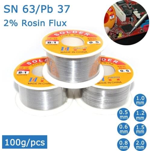 Brand New 100g 0.5/0.6/0.8/1/1.2/1.5/2.0 MM 63/37 Flux 2.0% 45FT Tin Lead Tin Wire Melted Rosin Core Solder Wire No Clean