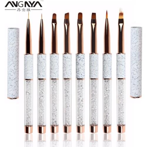 ANGNYA Nail Art Marble Metal Acrylic Liquid Powder Carving UV Gel Extension Builder French Lines Stripes Painting Brush Manicure