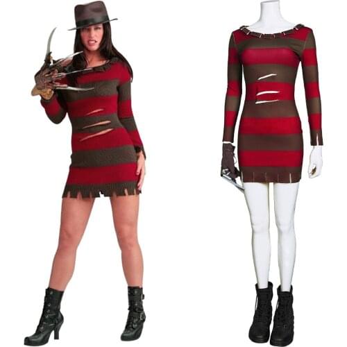Classcal Horror Movie Ghost Freddie Kruger Cosplay Costumes Sexy Red Dress suit For Halloween Carnival