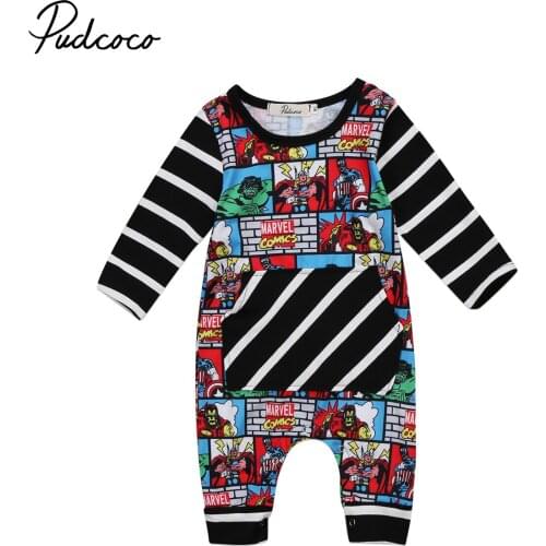 Baby Boys Cartoon Print Romper Newborn Jumpsuit Outfits Autumn Spring Striped Clothes