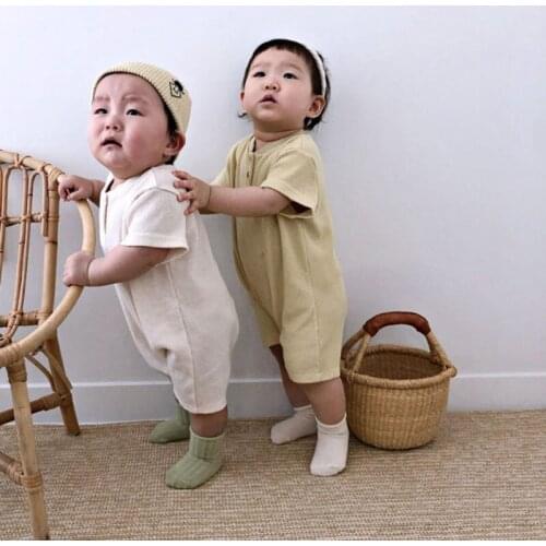 Korean the baby summer short-sleeved jumpsuit newborn simple air waffle crawler ha coat