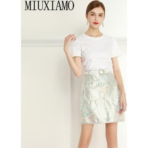 MIUXIMAO Summer Women Skirt 2021High Waist Stitching Jacquard Flower Skirts Women Sweet Girls Dance Mini Skirt vestido